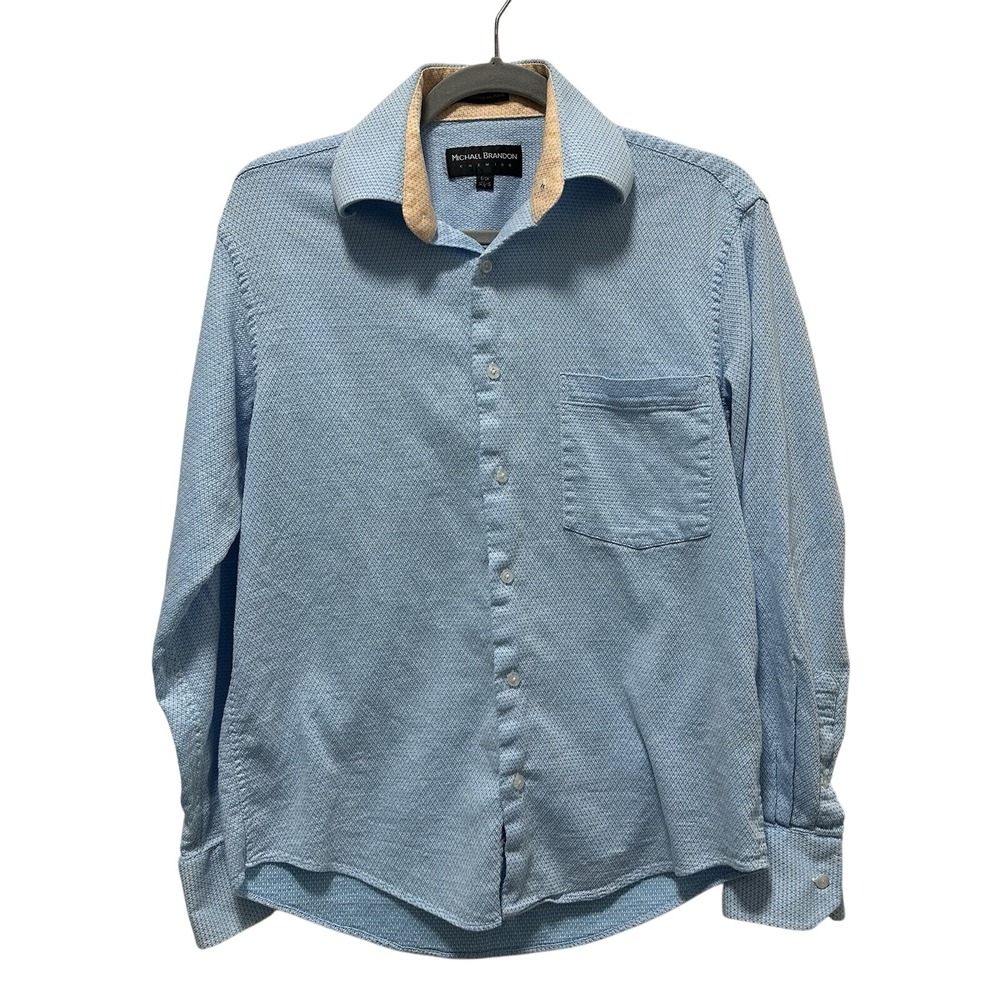 Michael Brandon Dress Shirt Light Blue Pattern Long Sleeve‎ Button Up S/CH